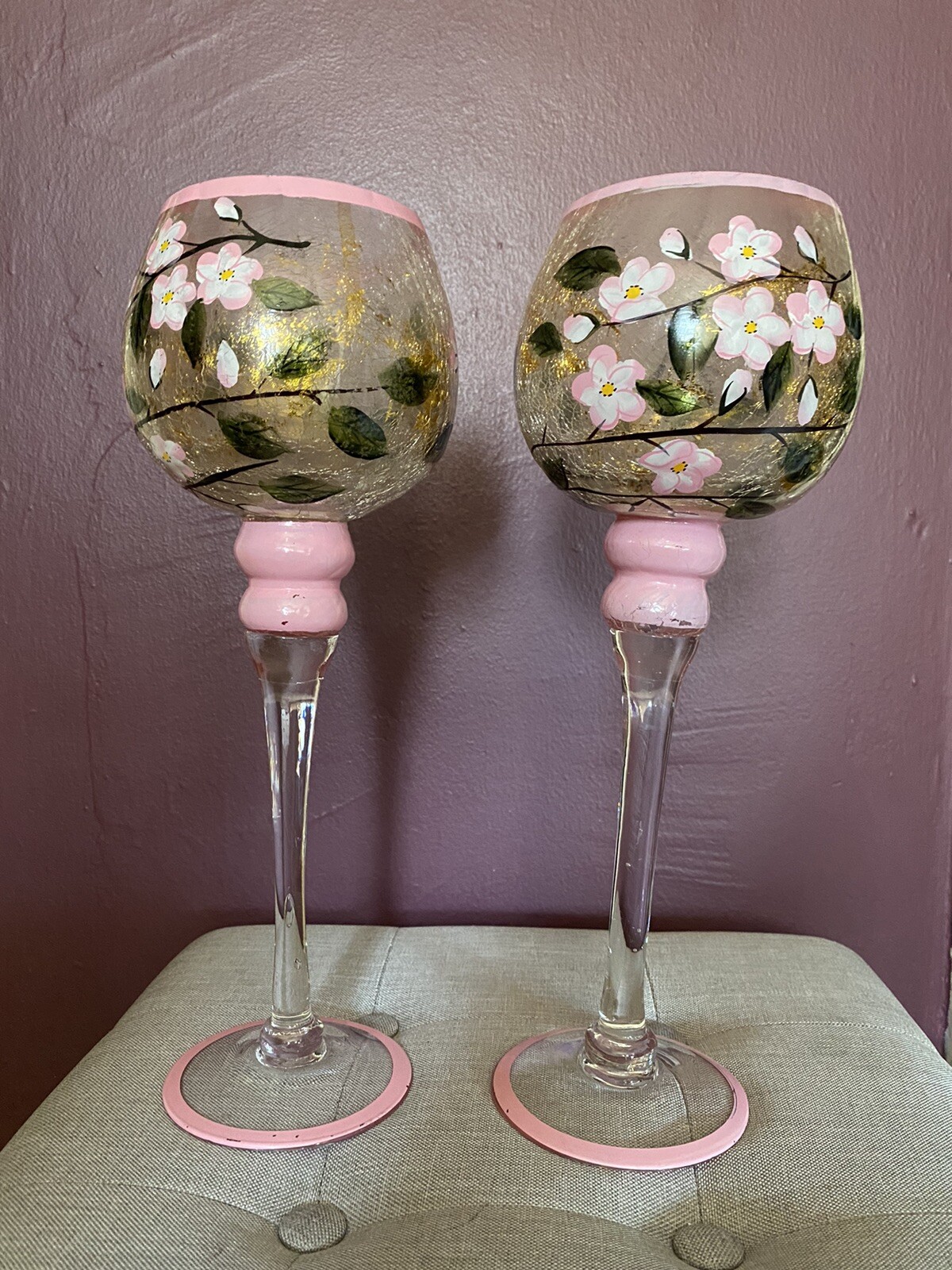 Home Decor Tall Glass Candle Holders Flower Design