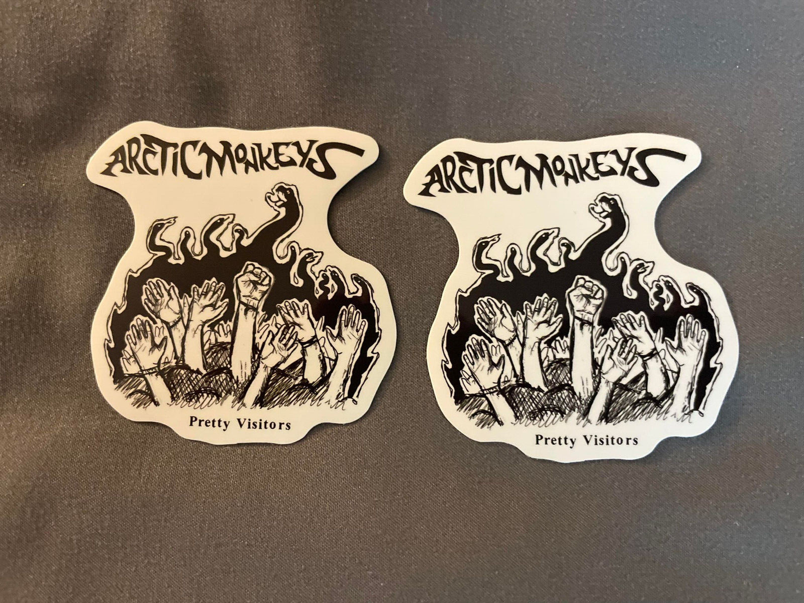 Lot (2) ARCTIC MONKEYS 2 1/4″ x 2 1/2″ Band Logo STICKERS Blaxk FAST! FREE SHIP!