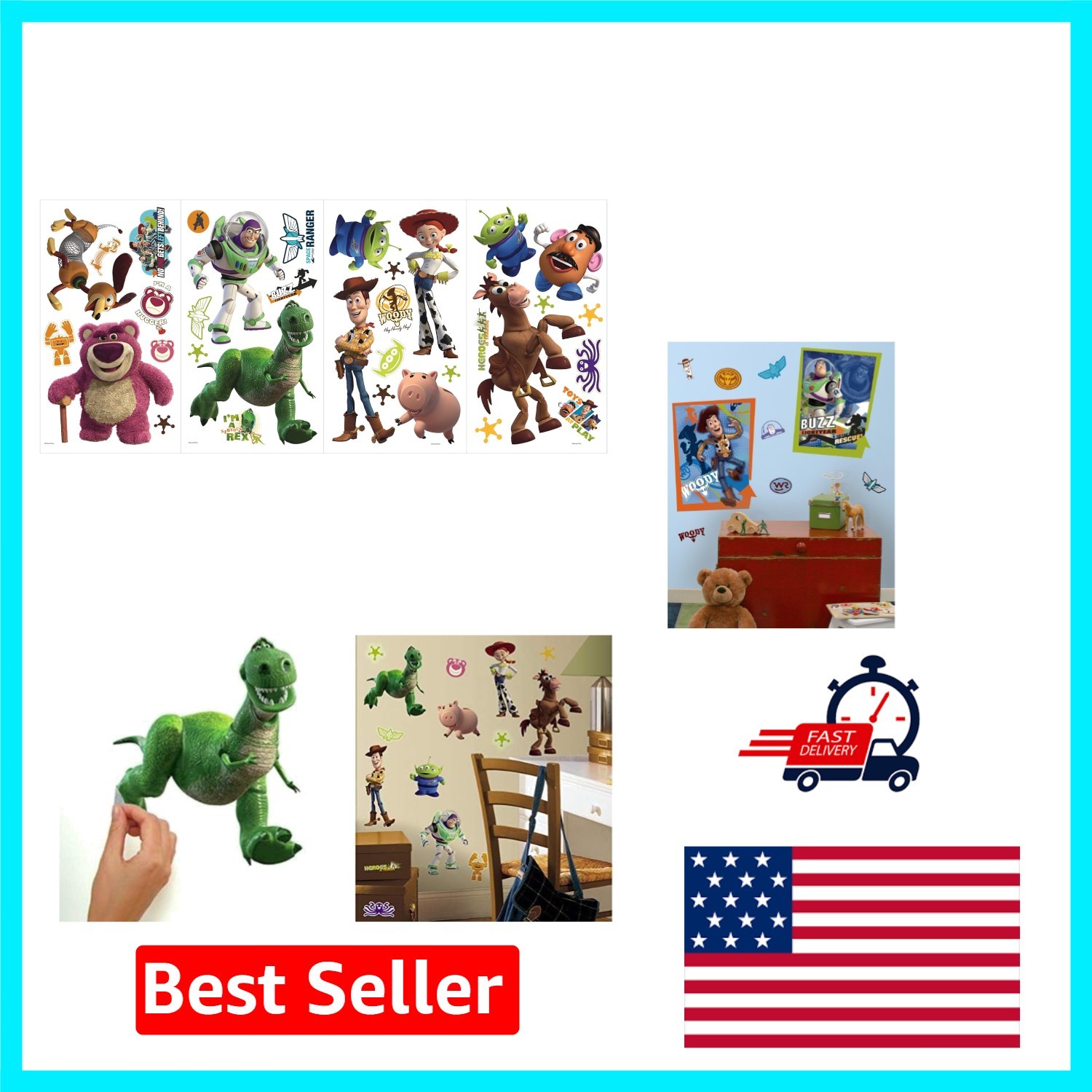 Toy Story 3 Glow in the Dark Peel and Stick Wall Decals – 34 Colorful Pieces