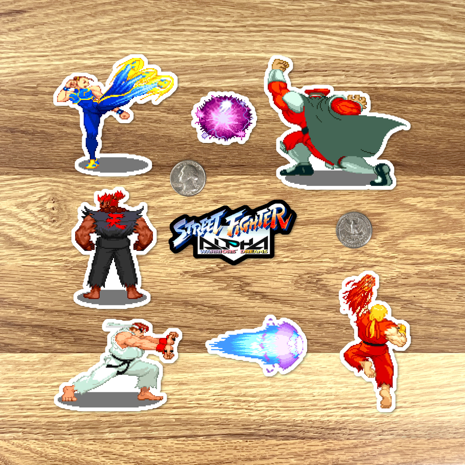 Street Fighter Alpha Stickers SFA Ryu Ken Arcade Pixel Art 22 Sticker Pack