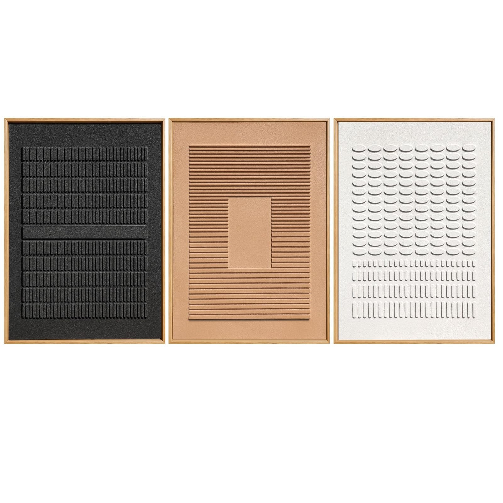 Large 3D Textured Framed Wall Art for Living Room, 3 Piece Minimalist Geometr…