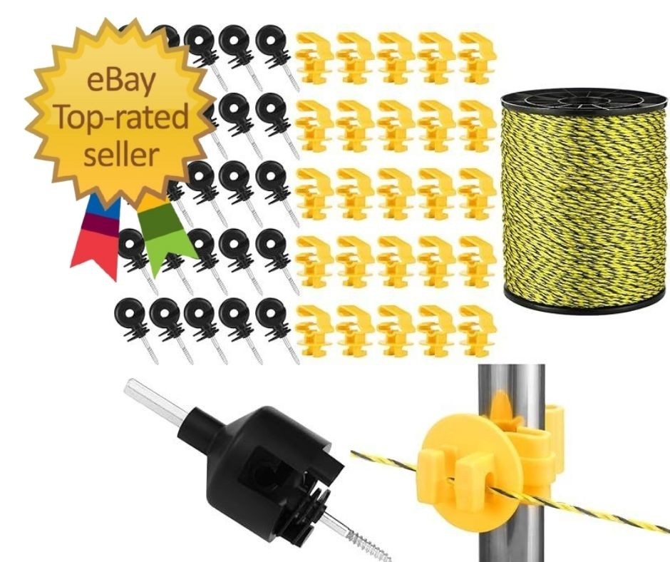 52 Pcs Electric Fence Kit Include 1640 ft Poly Wire 25 Black Fence Ring Insulato