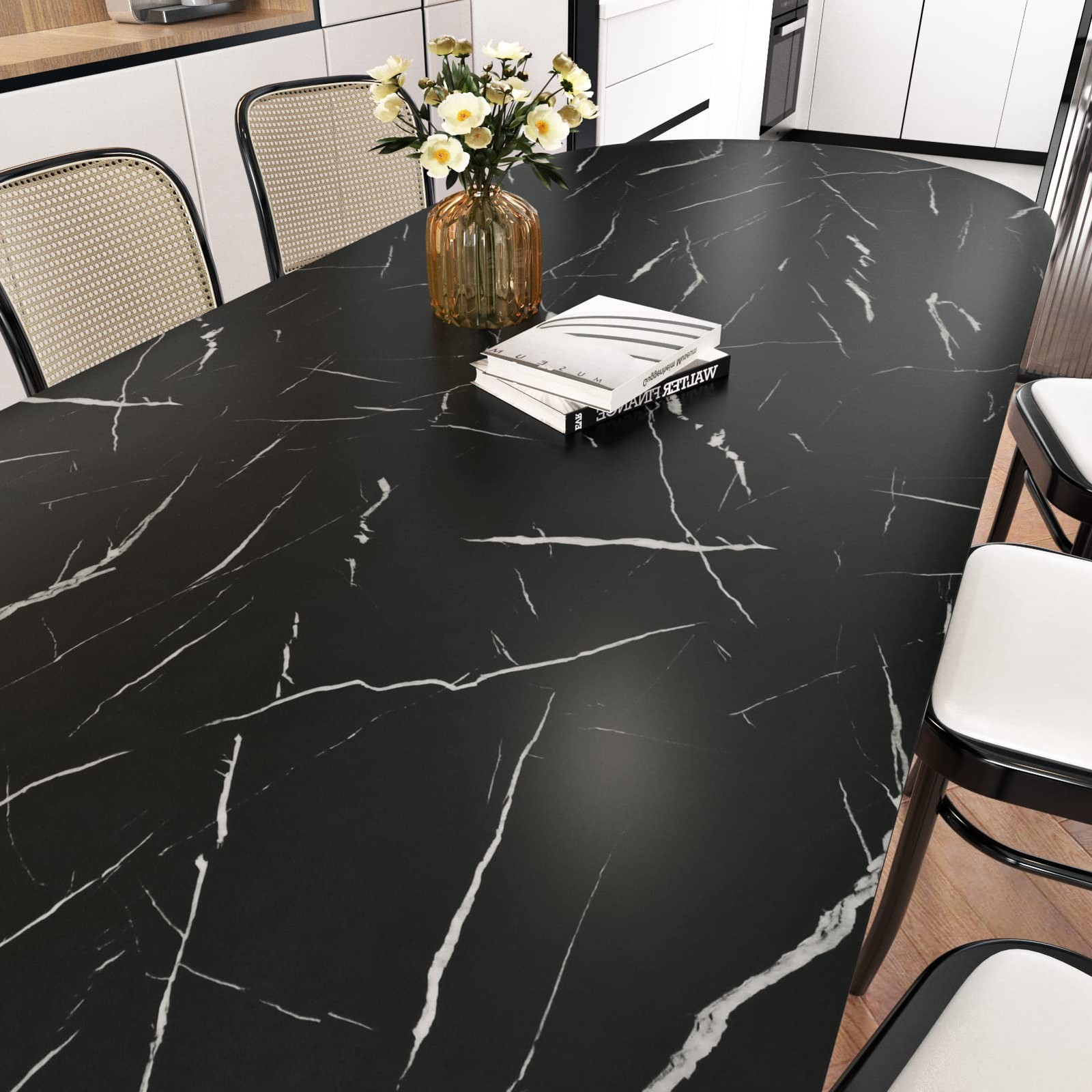 Matte Black Marble Paper for Table Top Peel and Stick Marble Wallpaper Self A…