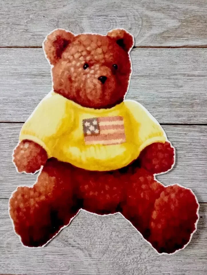 teddy bear flag wall sticker peel & stick 8 inch 1pc