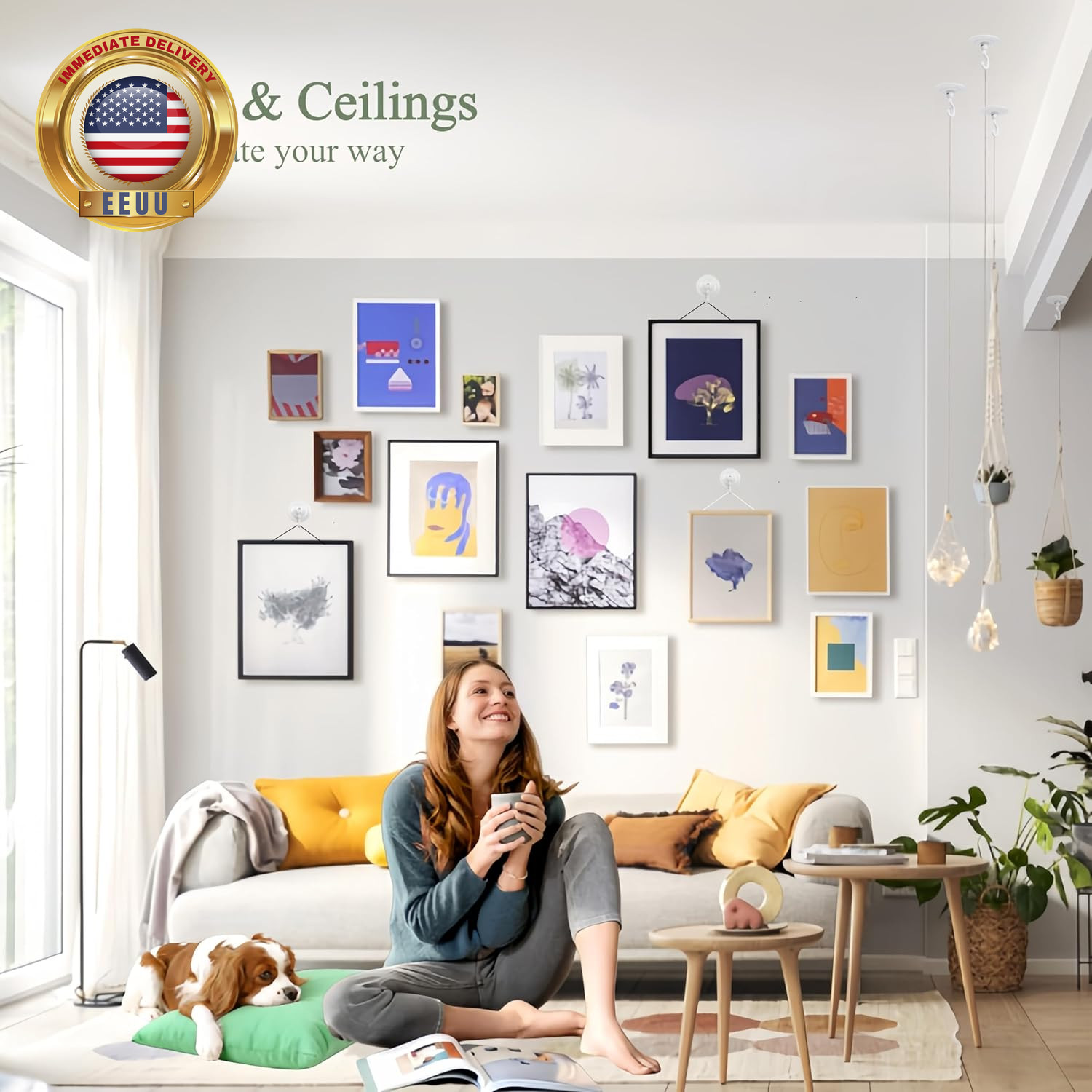 Adhesive Wall & Ceiling Decor Hooks: 4-Pack 3 Lbs Heavy Duty No-Drill 360° Swive