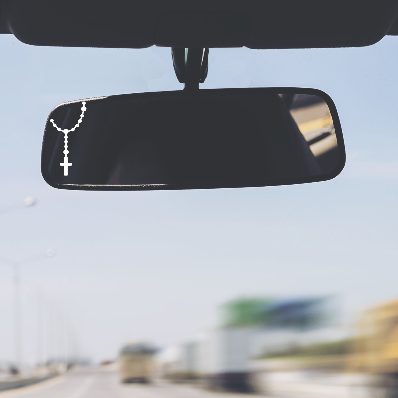 Hanging Rosary Vinyl Decal Sticker Rearview Mirror Pray Cross Christian Set of 2