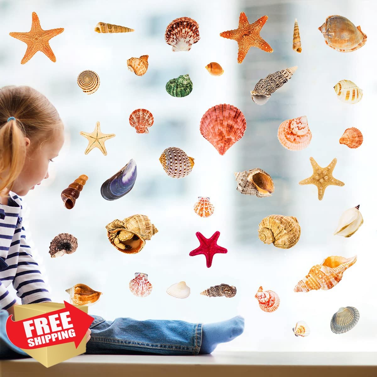 WOYINIS Lifelike 3D Seashells Wall Decals, DIY Removable Conch Scallop Starfi…