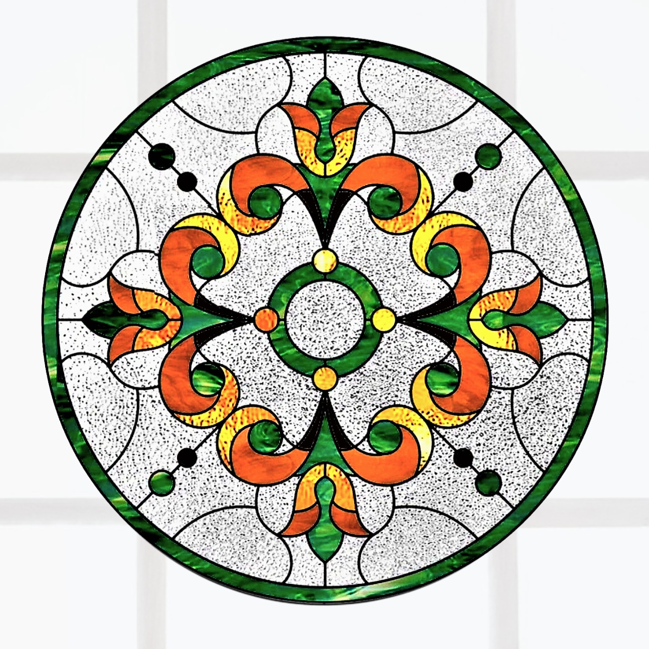 Geometric Art Deco Style Faux Stained-Glass WINDOW CLING Size 8″ Vinyl