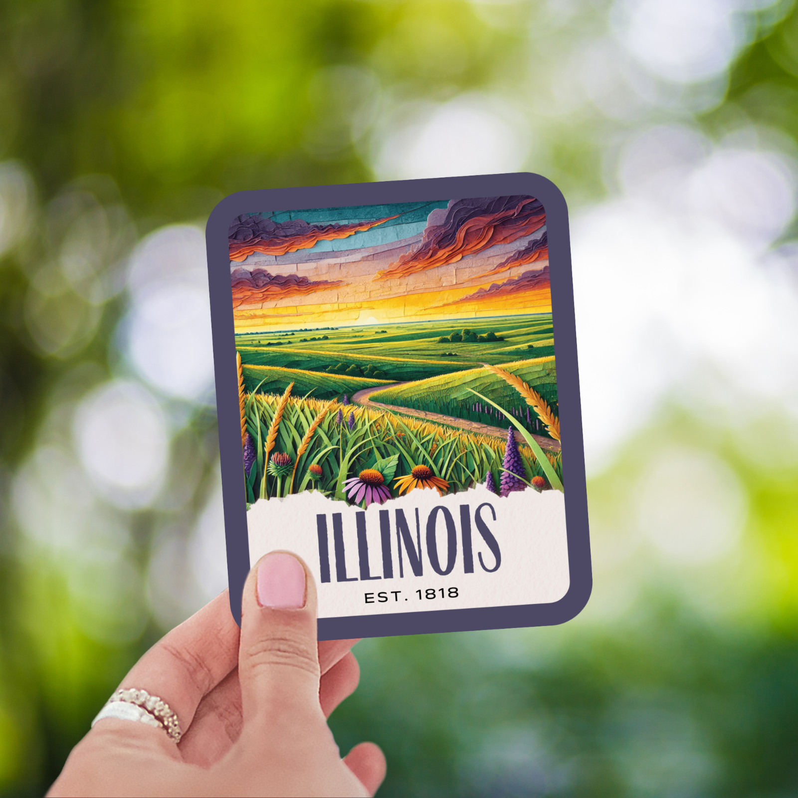Illinois State Sticker, Paper Collage Look, Midwest Great Plains Vinyl Decal