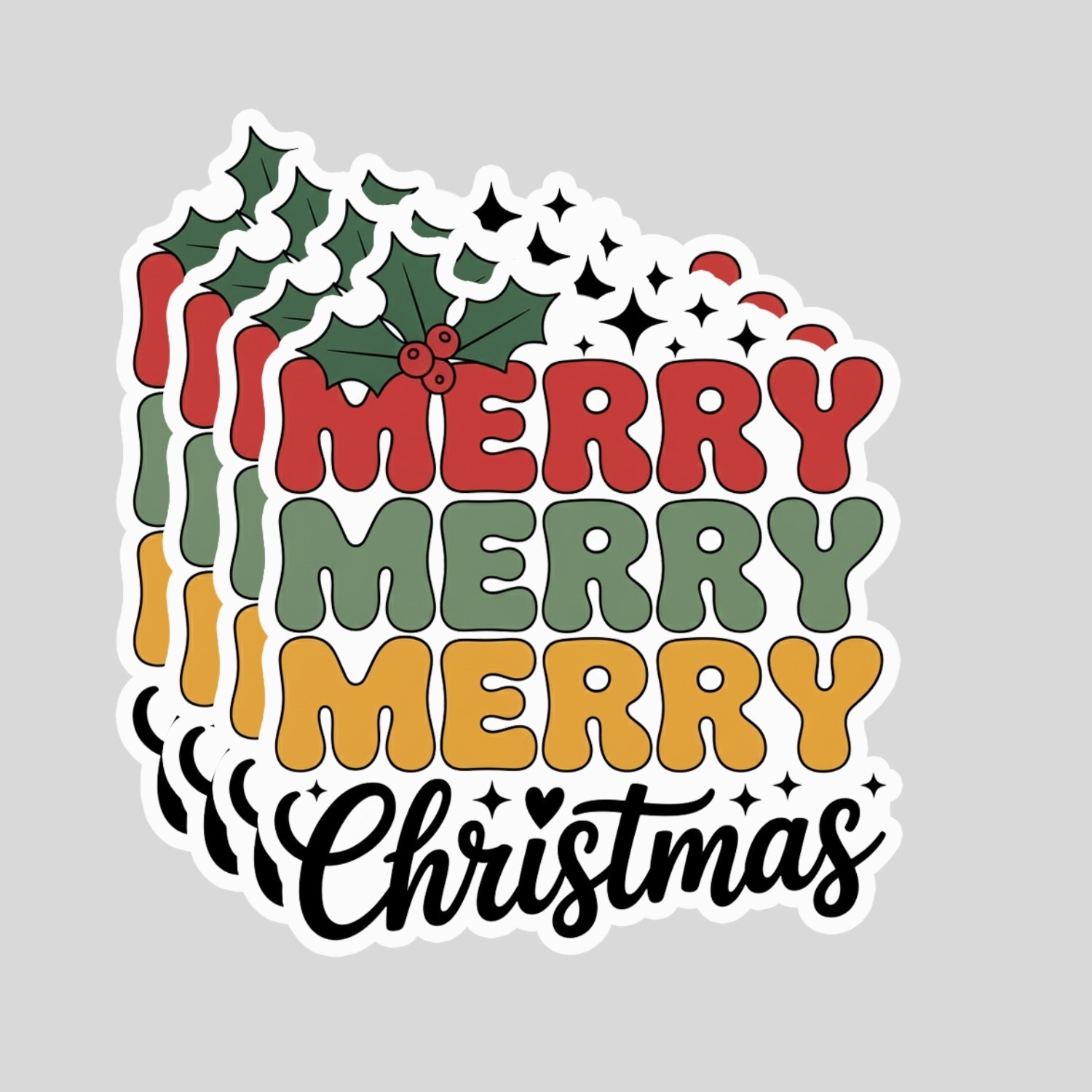 4PCS “Merry Merry Merry Christmas” Stickers – Retro Holiday Aesthetic & Festive