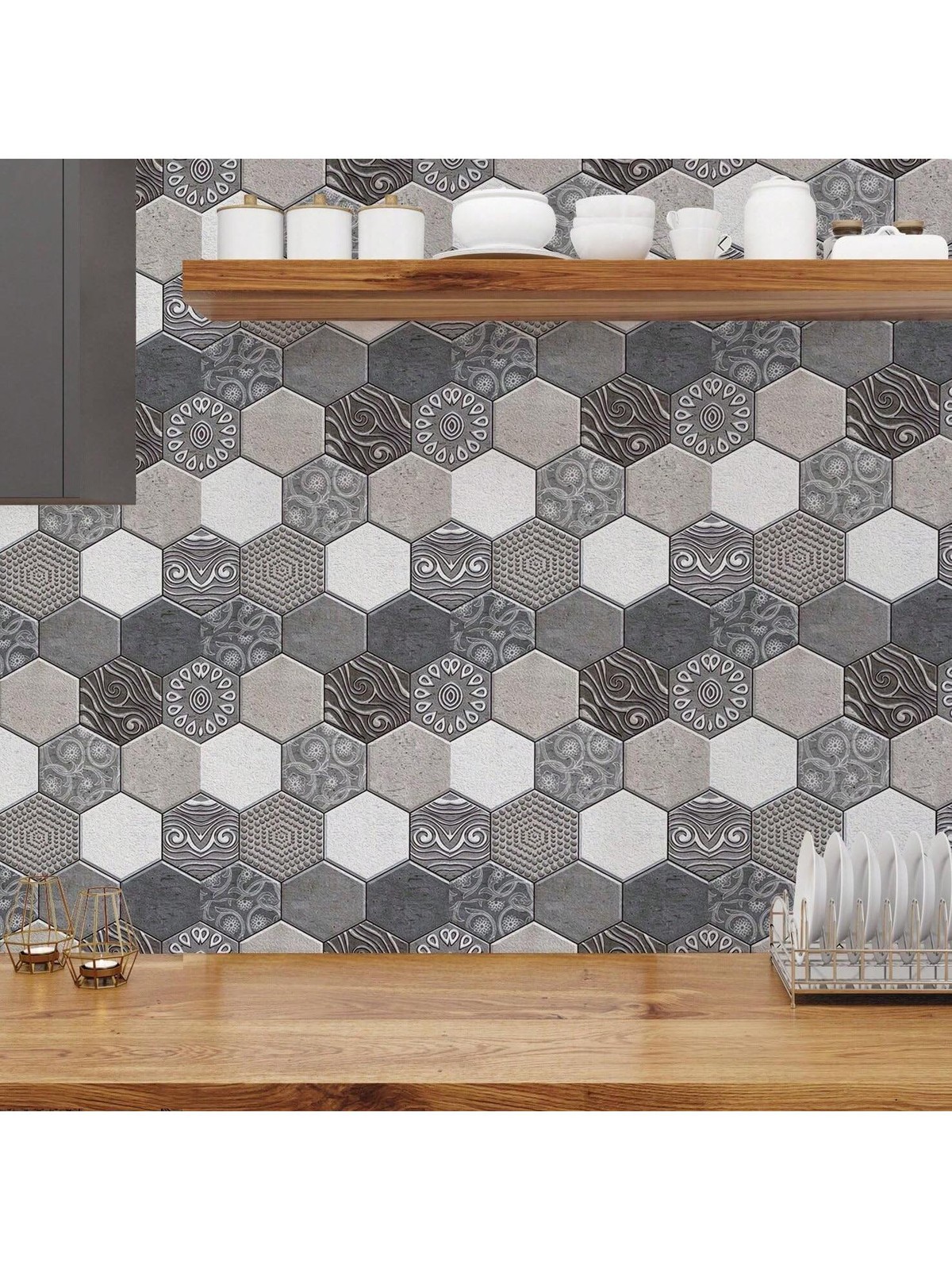 10Pack Brick Wallpaper Self Adhesive 3D Hexagon Tile Wall Sticker Geometric Foam