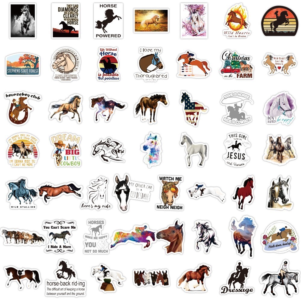 100pcs HORSE Stickers, Horse Merch,Water Bottle Laptop No Residue Stickers, #092