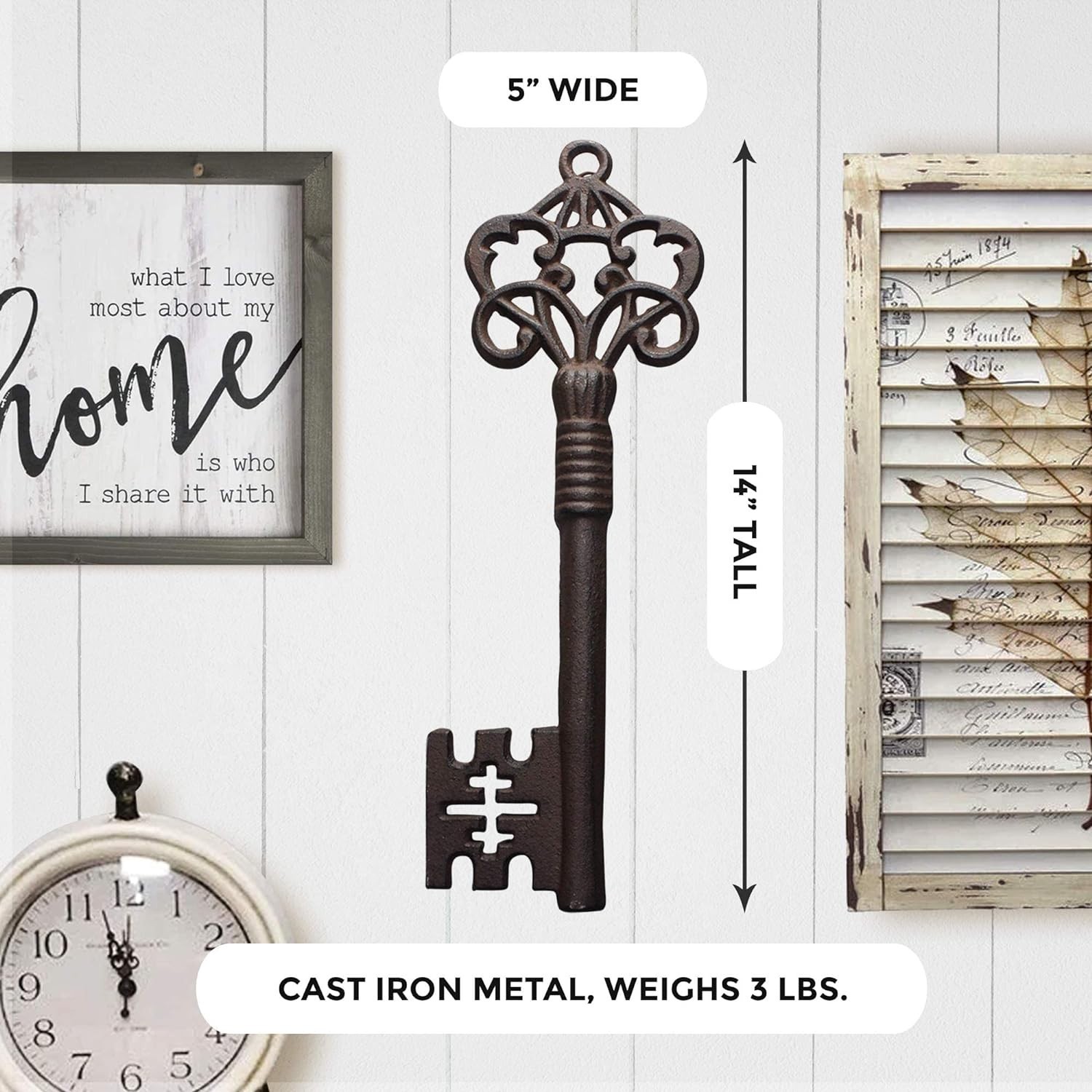 Hand-Painted Large Cast Iron Skeleton Key Wall Decor – Rustic Bronze Elegance