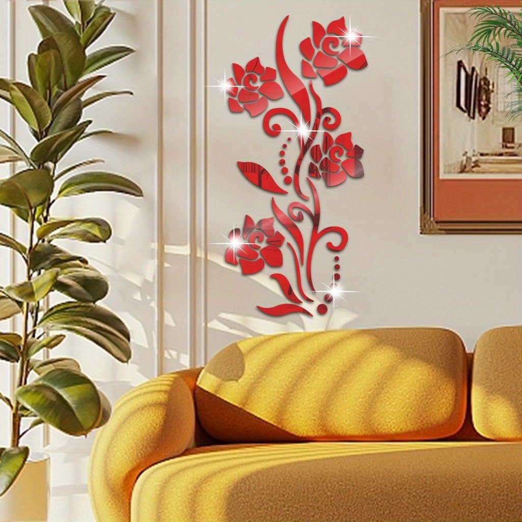 Floral Shape Mirror Panel Detachable Self-Stick Farmhouse Indoor Wall Ornament