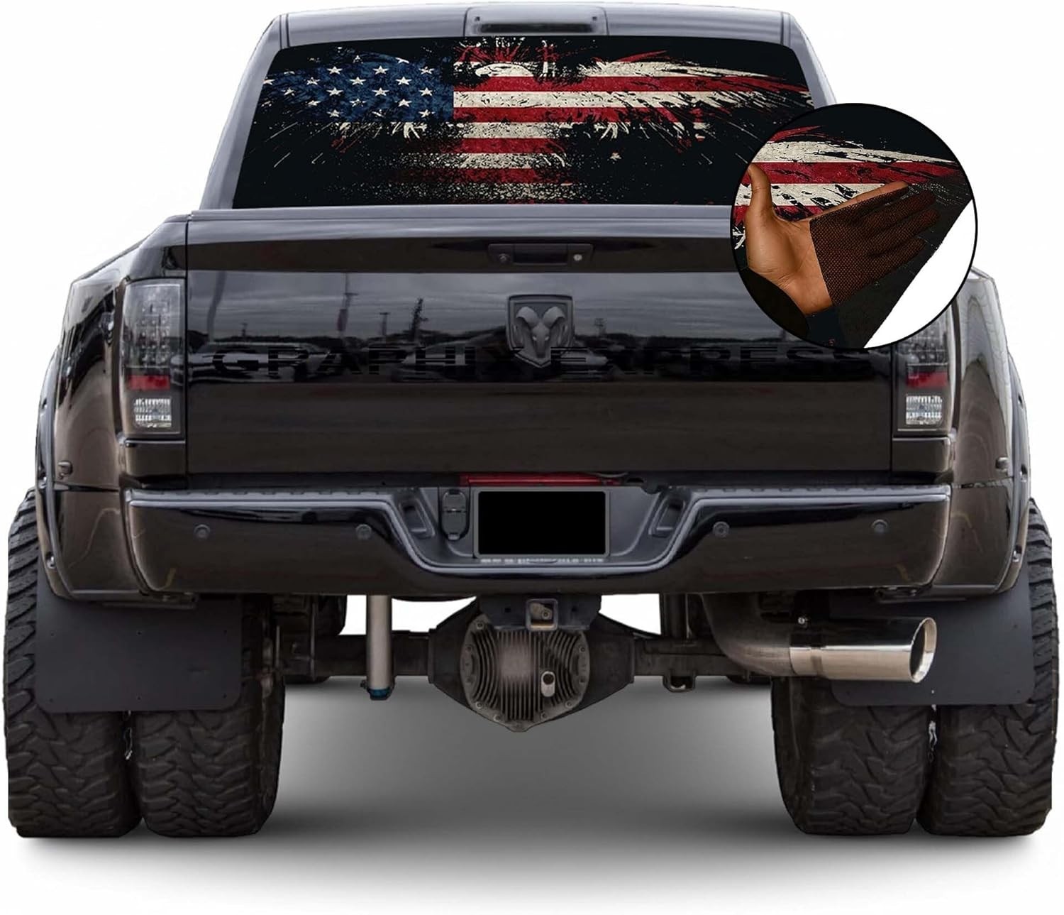 Truck Back Window Graphics – Bald Eagle American Flag Decal (P546) – USA Flag