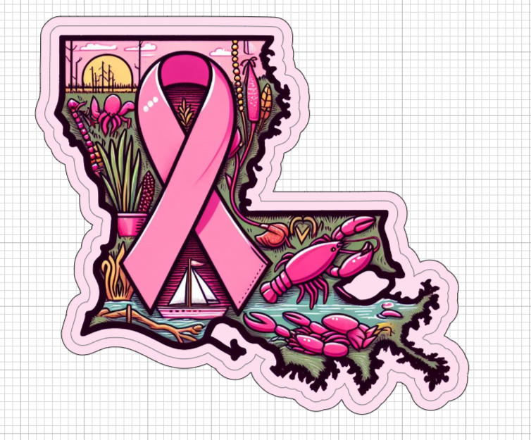 Multipack Louisiana State Pink Awareness Ribbon Sticker Glossy Breast Cancer LA