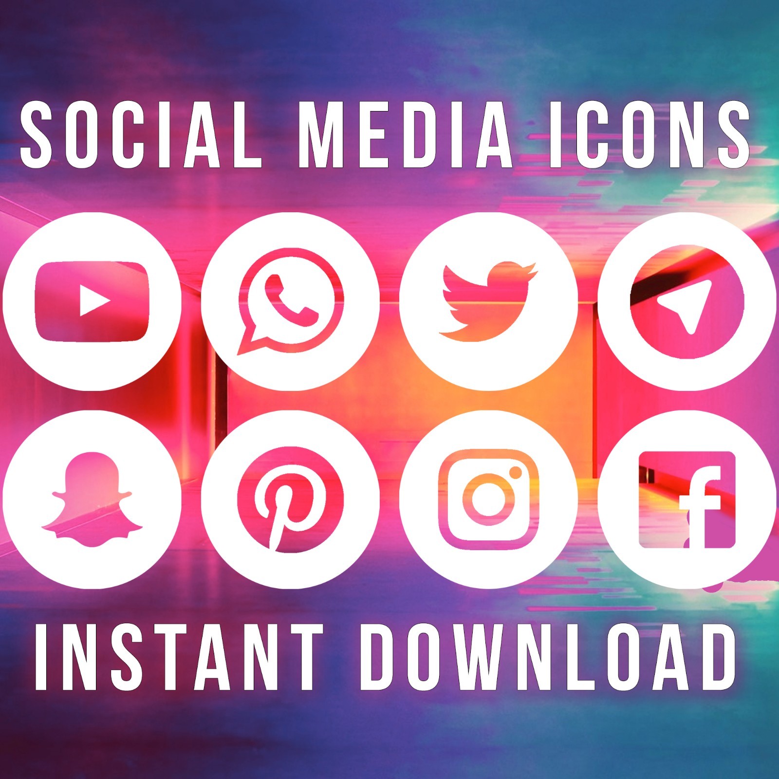 Social Media Icons, 8 White Circle Social Media App Logos Vector/PNG/SVG/Clipart