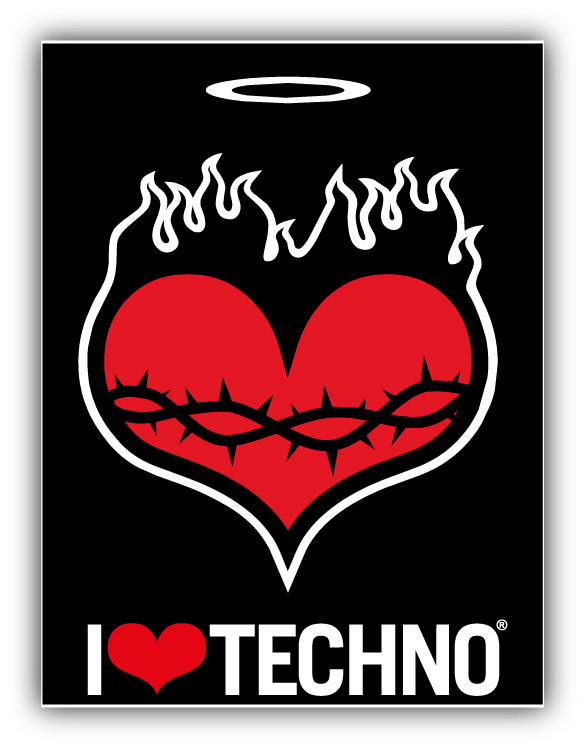 I Love Techno Heart Car Bumper Sticker Decal – 9”, 12” or 14”