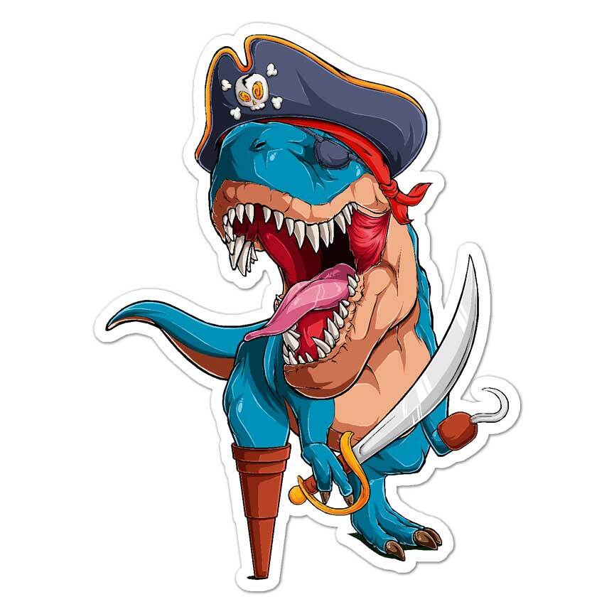 Pirate T-Rex, Vinyl Decal Sticker, Indoor Outdoor, 3 Sizes, #8129
