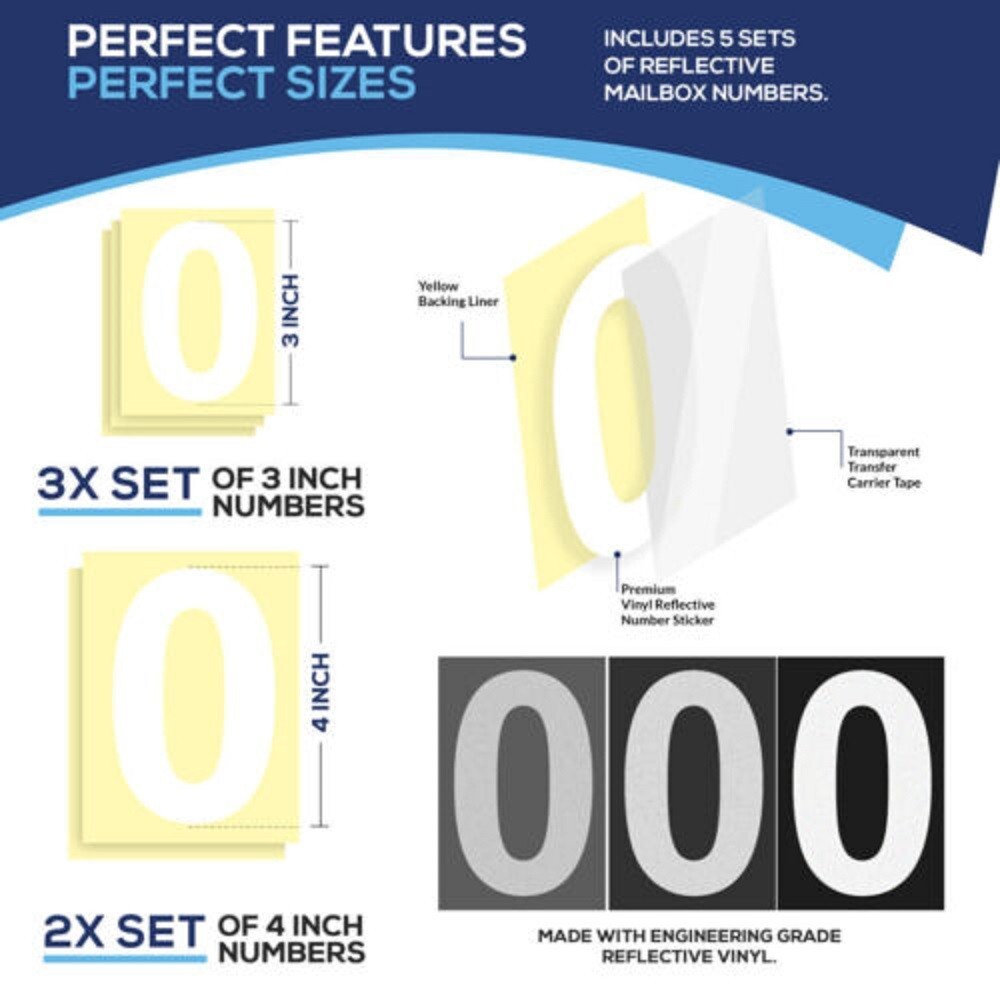 50 Pc High Grade Reflective Numbers for Mailbox, Locker, Car, Door…+scraper