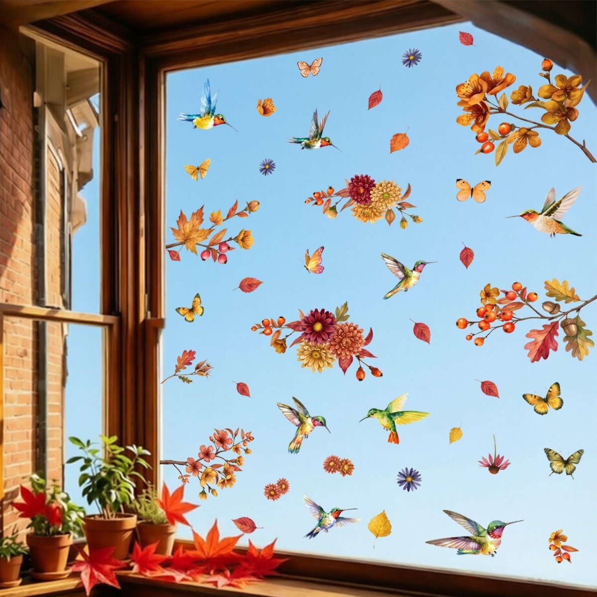 Static Cling Window Decals Sunflower Butterfly – Decor No Glue 2 Sheets
