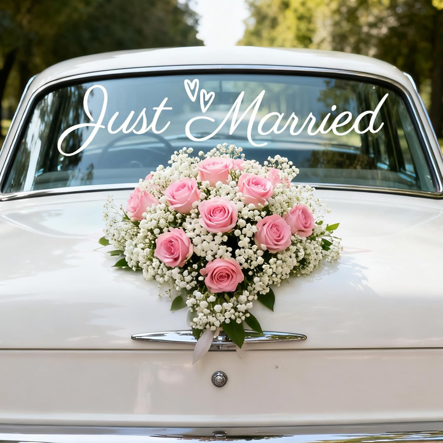 Just Married Car Sticker, Vinyl PVC White Wedding Bumper Sticker Graceful Weddin