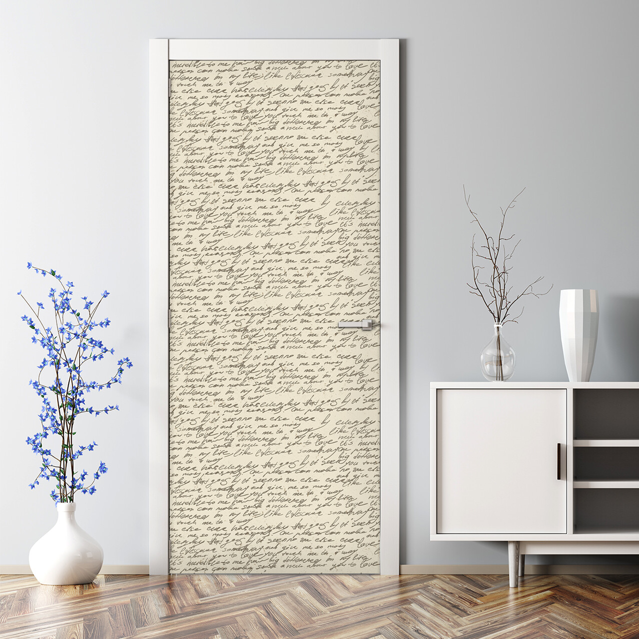 Handwriting on old vintage paper self-adhesive black & grey Door Decal covering