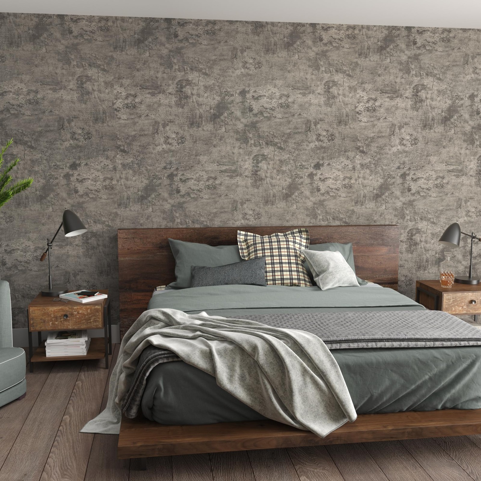 16″×591″ Light Brown Grey Concrete Wallpaper Peel and Stick 3D Industrial Cem…