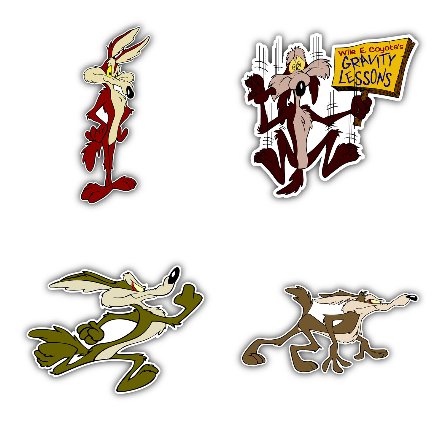 Wile E. Coyote Cartoon Set Of 4 Vinyl Sticker Decal – 5” longer side ID:1
