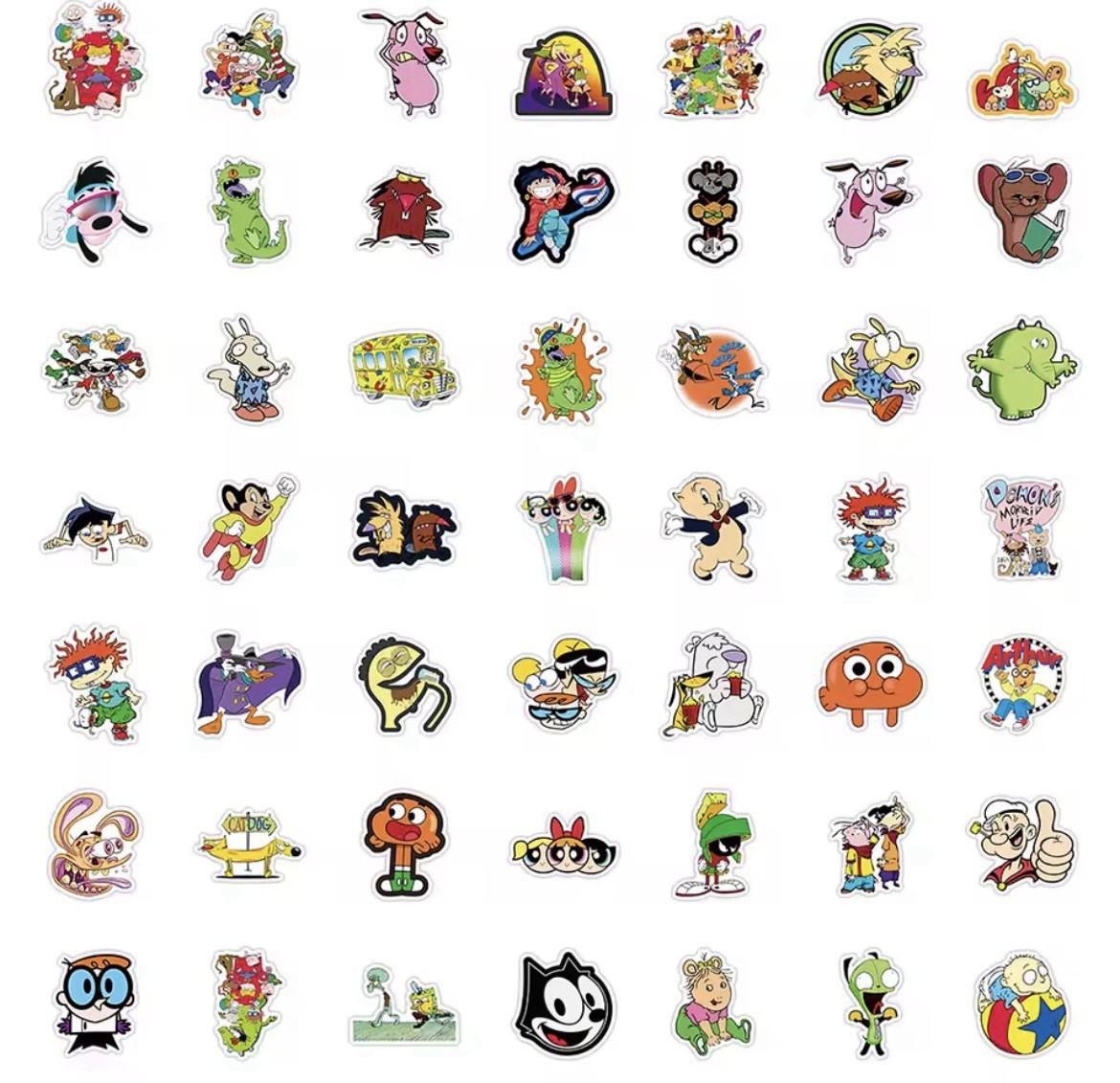 90s Throwback Character Stickers Mix 50pc Matte Cartoon Sticker FREE SHIPPING