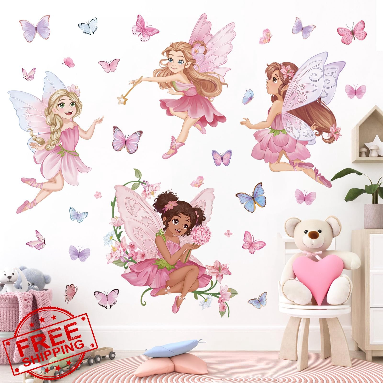 wondever Pink Fairy Wall Stickers