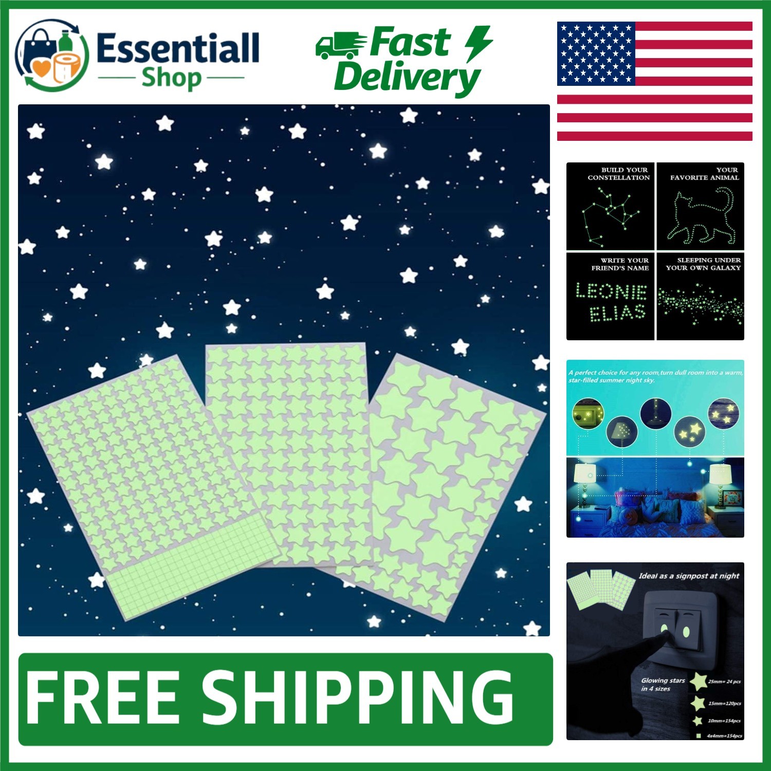 Multi-Sized Glow Stars Ceiling Stickers – Perfect for Kids’ Nighttime Dreaming