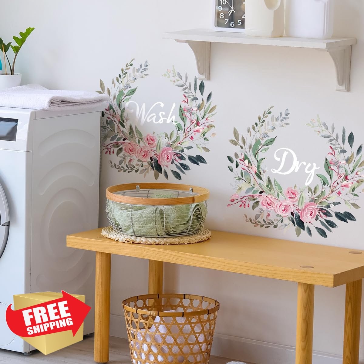 Washing Machine Vinyl Decals Dry Wash Waterproof Flower 2pcs