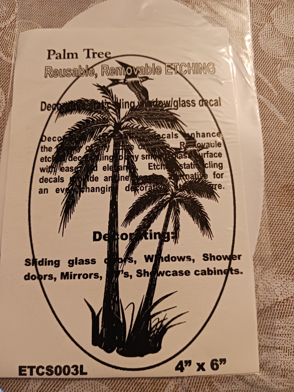 Palm Tree Window Decal 20″x30″OVAL Etched Glass Look Cling Removable &Reusable 3