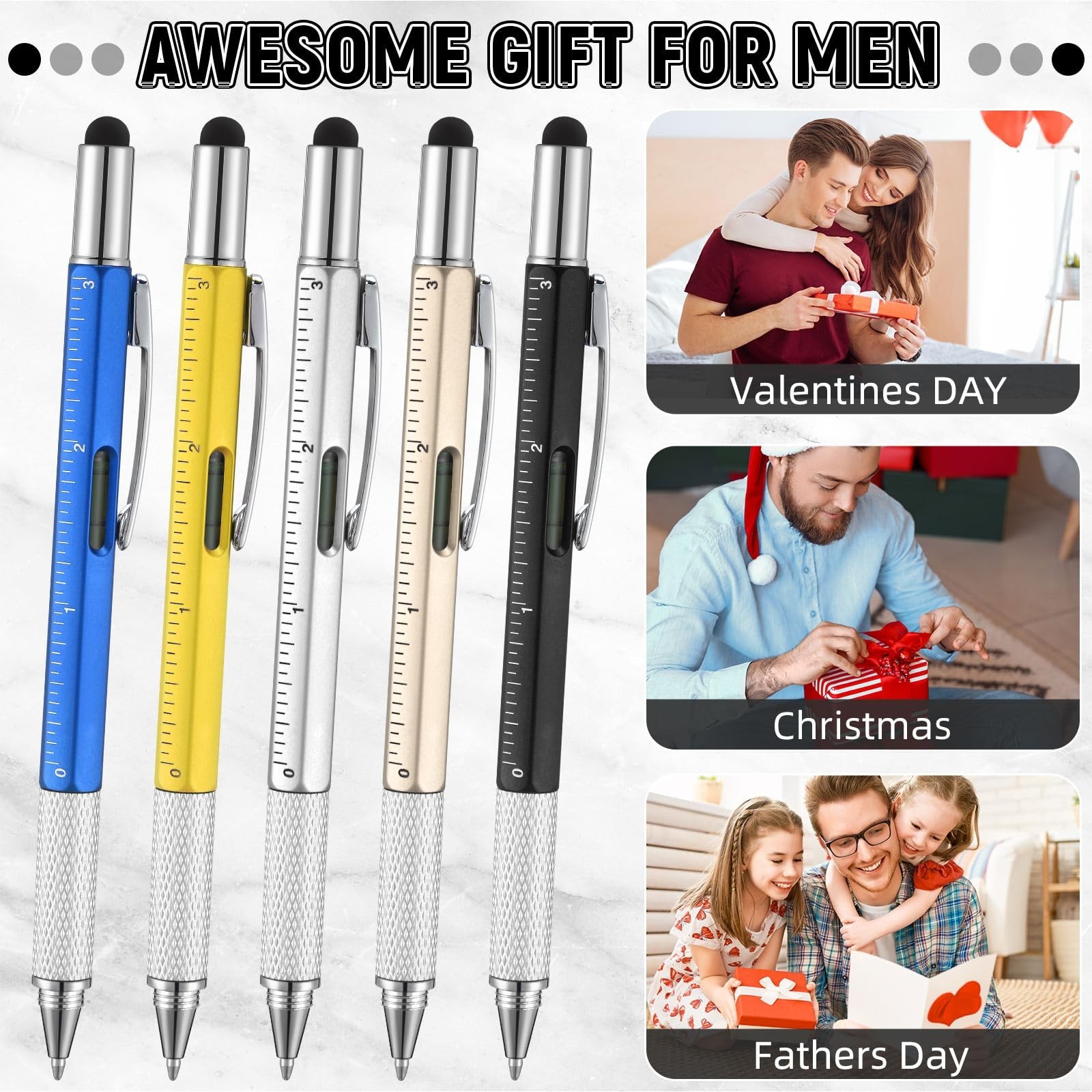 Yeaqee 40 Pcs Valentines Men Gifts:6 in 1 Multi Tool Pens with Refills Ruler …