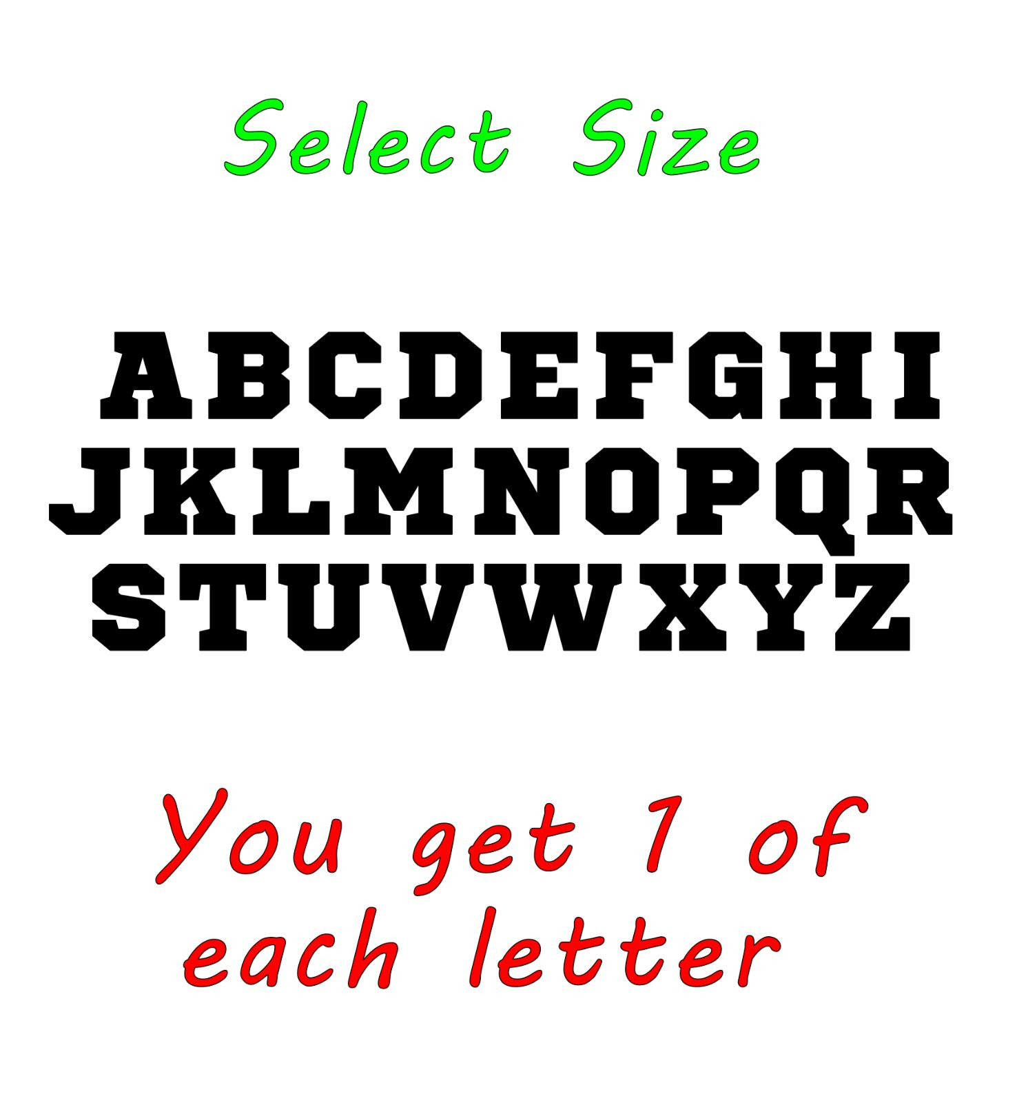 Sport Helmet Alphabet Vinyl Decals Set of 26 Stickers ABC’s Select Color & Size