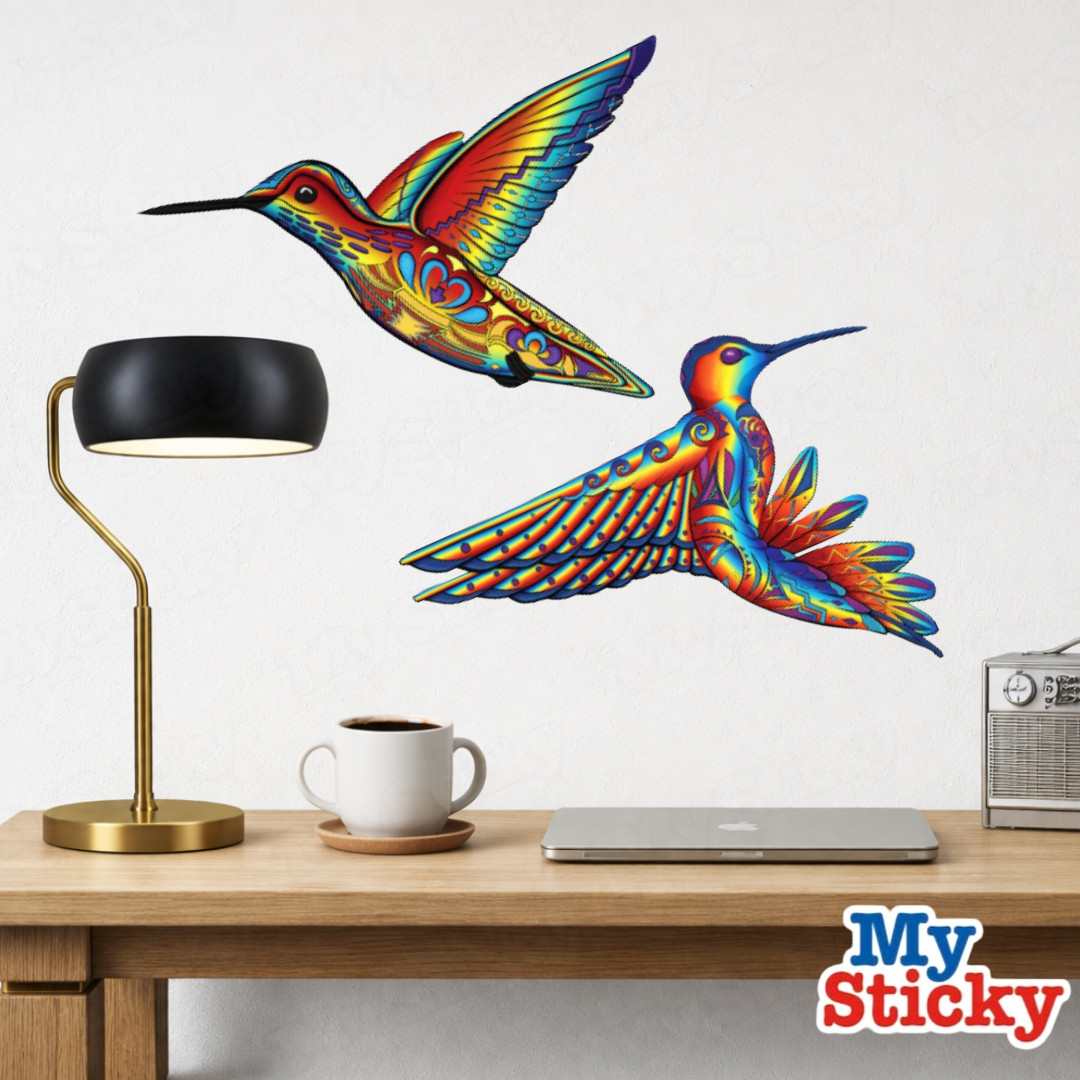 Southwestern Geometric Rainbow Hummingbirds In Flight Wall Decal Boho Art Decor