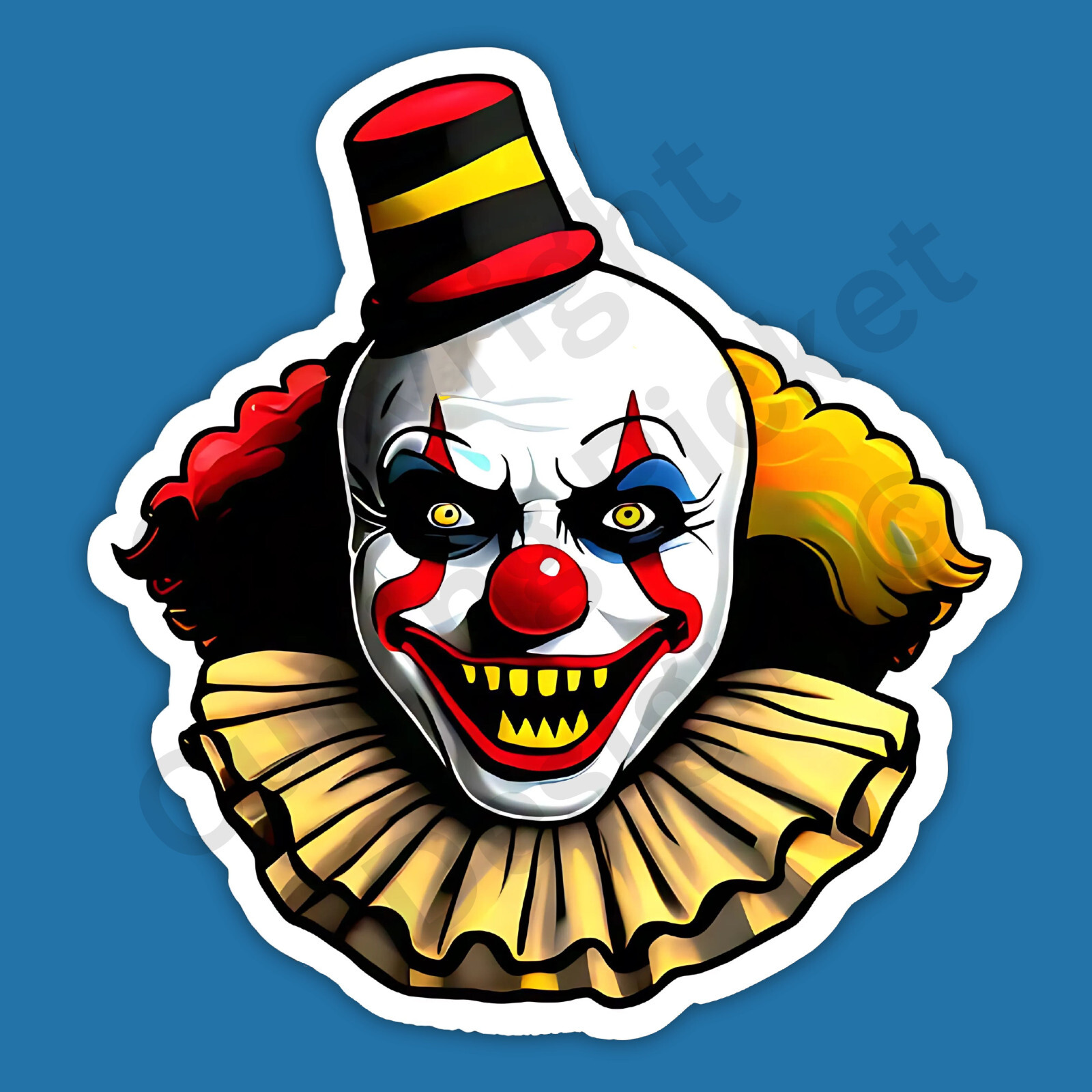 Scary Circus Clown Carnival Sinister Evil Menacing Yellow Eyes 3″ Vinyl Sticker