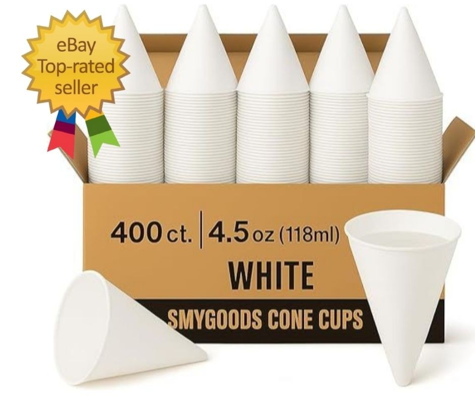 Disposable White Paper Cone Cups (Pack of 400-4.5 oz) Eco-Friendly, Leak-Proof,