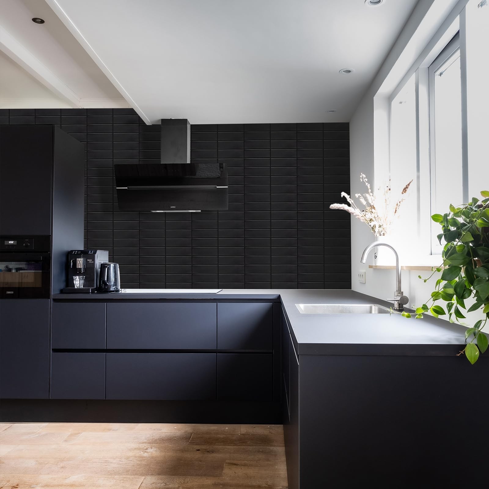 Backsplash Tile for Kitchen Peel and Stick, New Upgrade Premium Matte Black S…