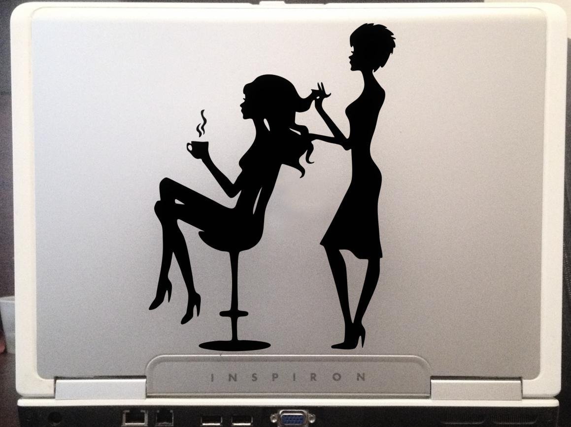 Beautiful Girls haircut session for Hairdo makeup wall car decal sticker 6″black