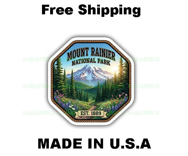 Mount Rainier National Park Vintage Style Travel Decal, Vinyl Sticker A