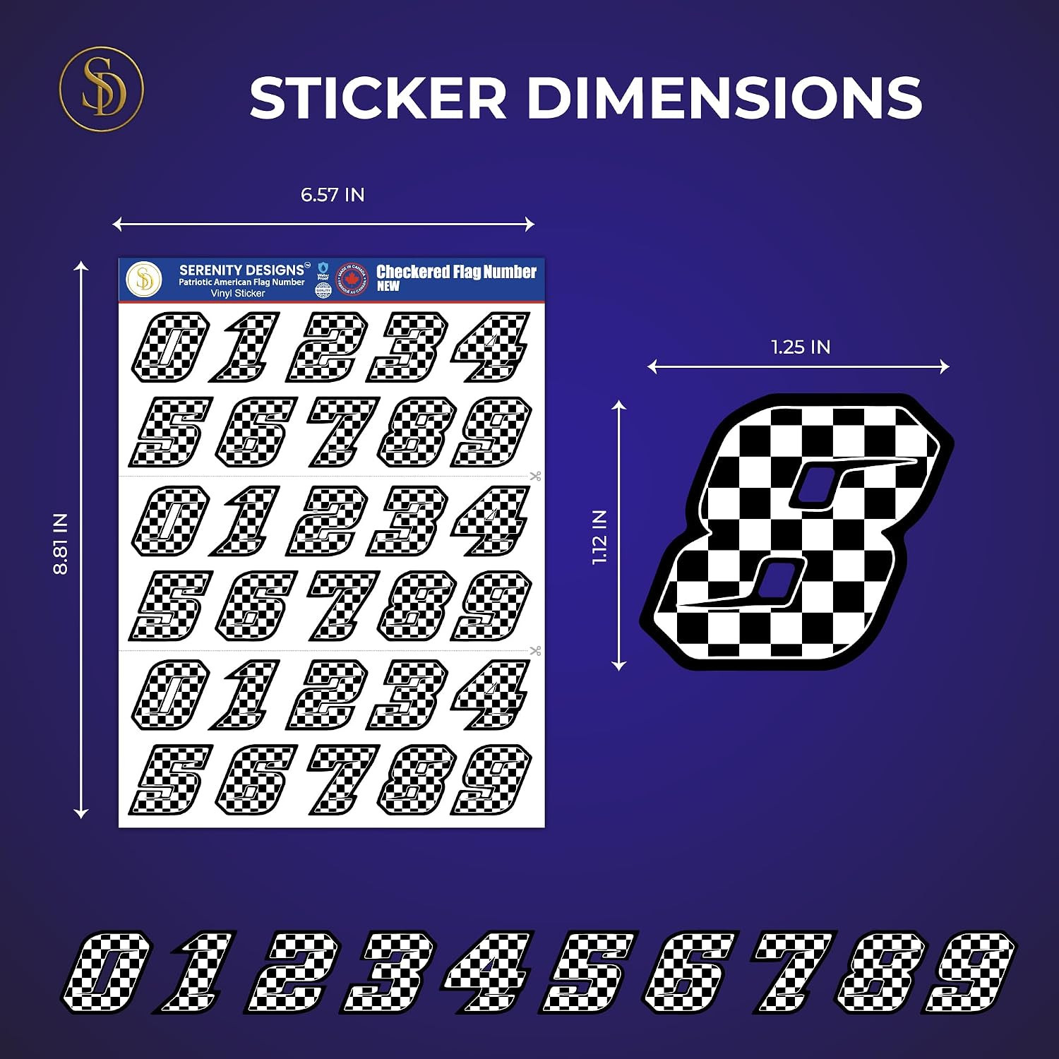 Checkered Flag Number Stickers – 3 Sets (0-9) Racing Waterproof Vinyl Decals for
