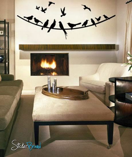 Flying Birds sitting on Wire Wall Decal Sticker by Stickerbrand #294