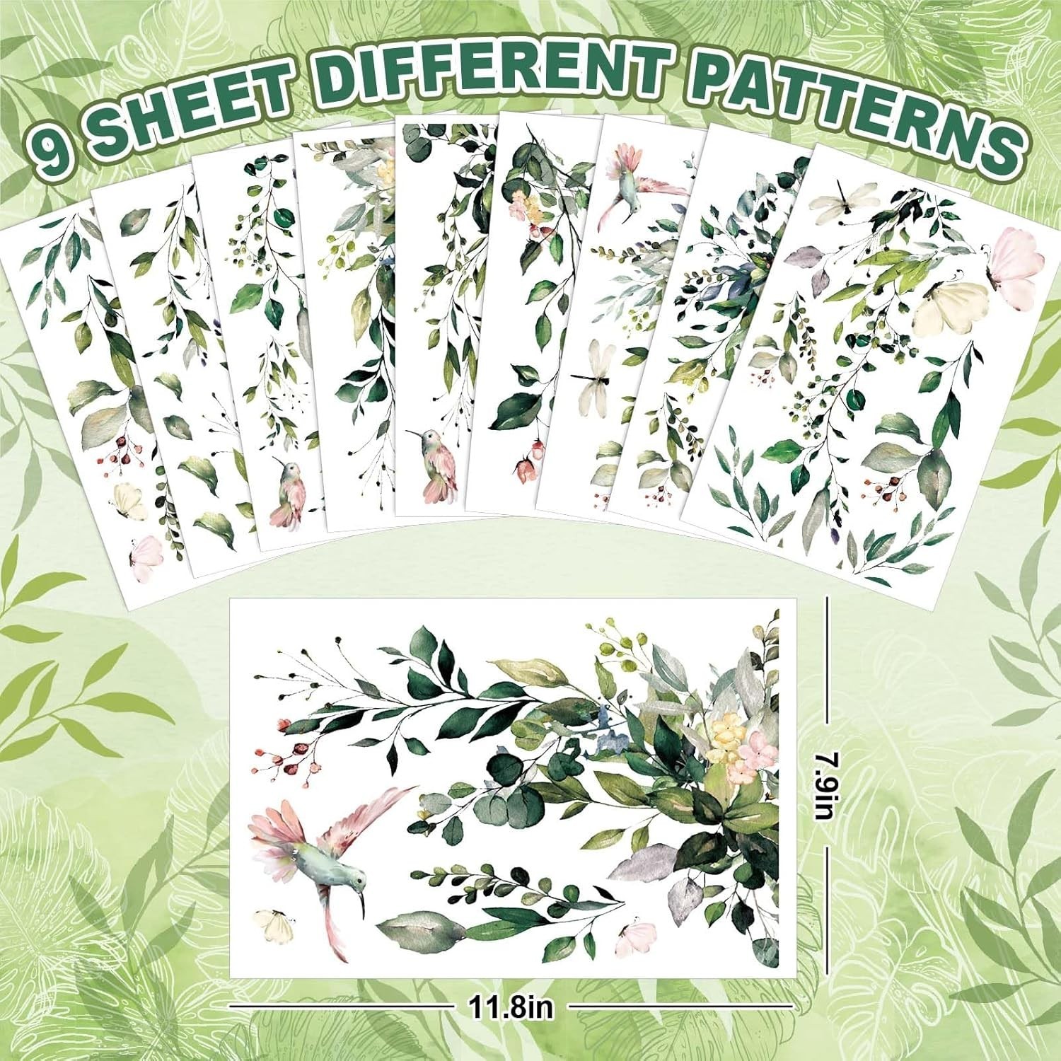 9 Sheets Spring Summer Flowers Window Clings Eucalyptus Flower Glass Stickers…