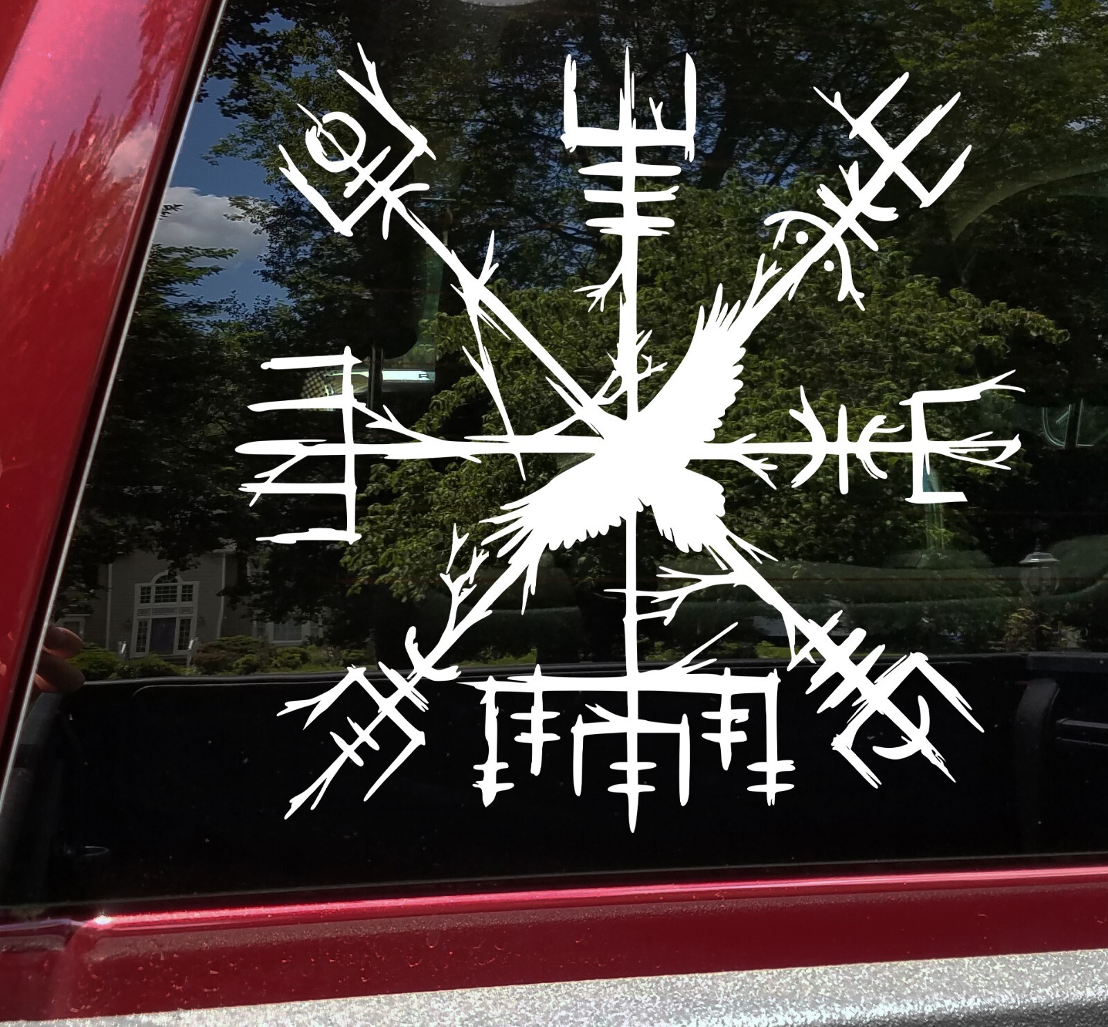 Viking Compass with Raven Vinyl Decal | Vegvisir Norse Protection Sticker Huginn