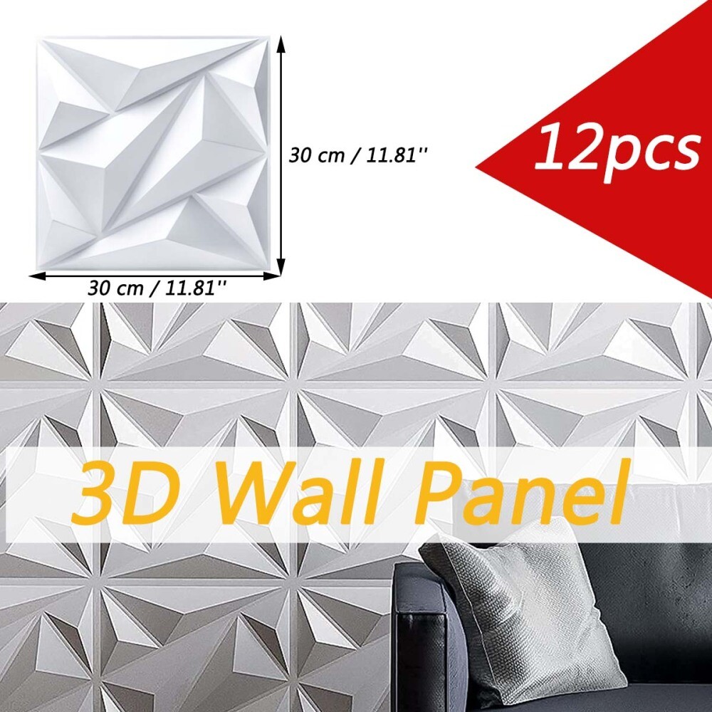 12Pcs PVC 3D Effect Wall Panels 30x30cm for DIY Wallpaper Home Decor White Color