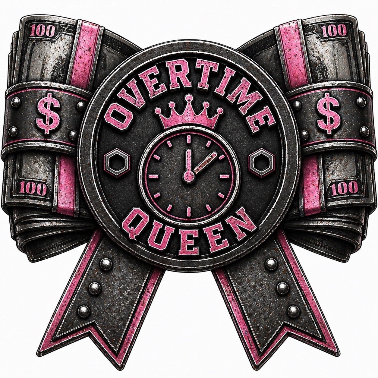Overtime Queen Bow Sticker 3” UV DTF Decal Blue Collar Woman Gift Proud