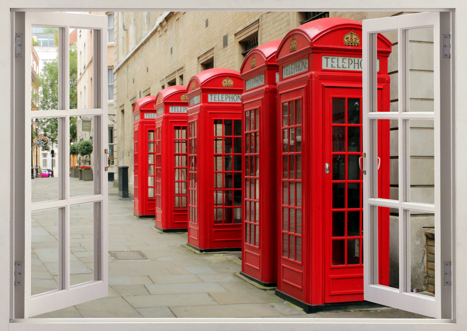 Red Public Phone Booth Box London 3D Effect View Window Sticker Vinyl Poster 393