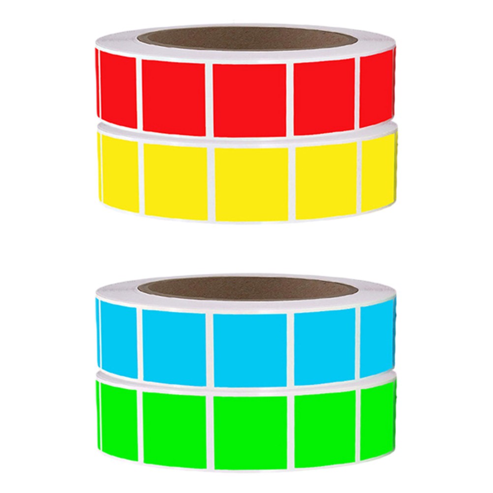 4 Rolls Colored Self Adhesive Labels: 1 X 1 Inch Removable Square Color Coding